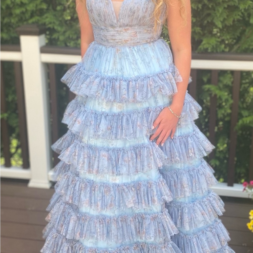 Elegant Blue Ruffled Gown